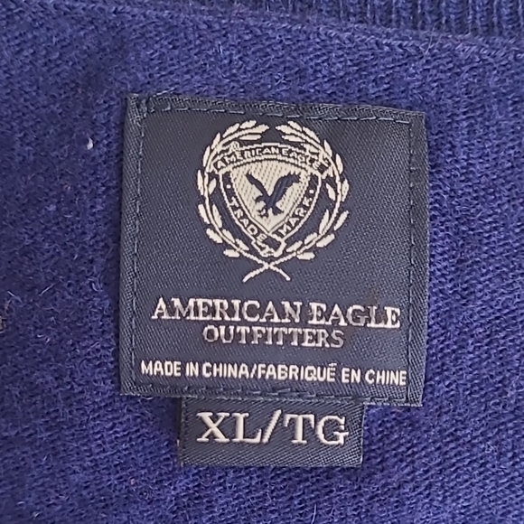 American Eagle Outfitters Navy Blue Orange Stripe Wool Rabbit Hair Blend Sweater - Picture 14 of 15